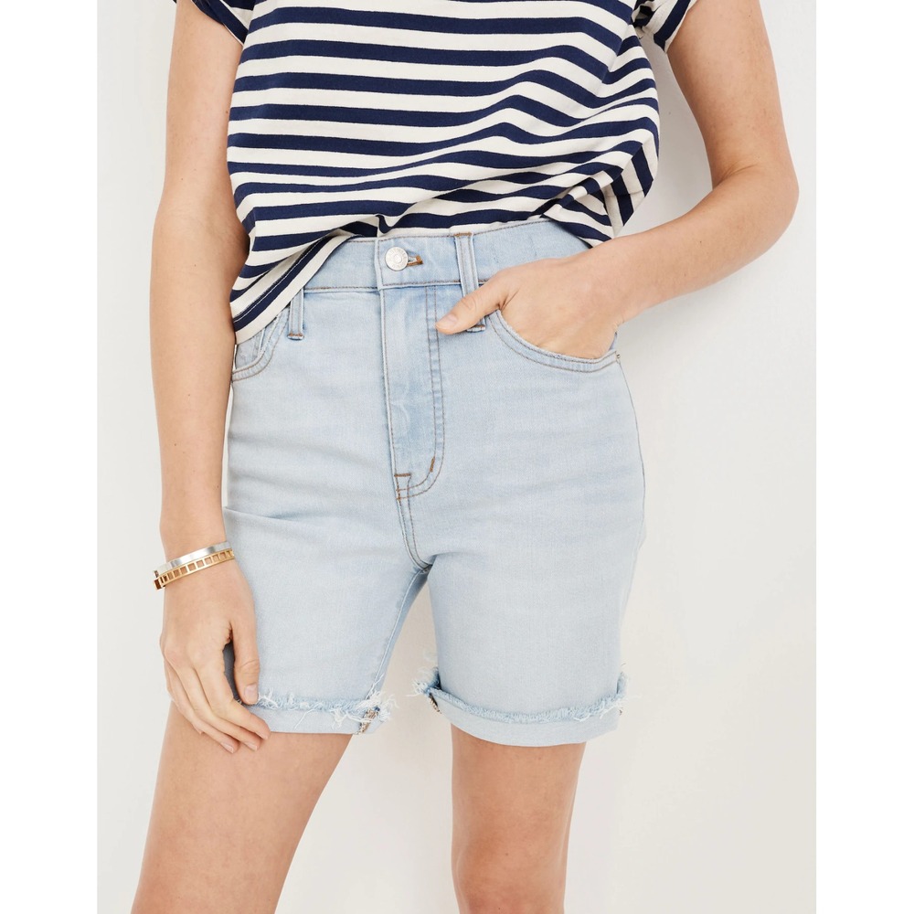MADEWELL High-rise Denim Mid-Length‎ Shorts Womens 26 Adeline Wash Raw Hem Light